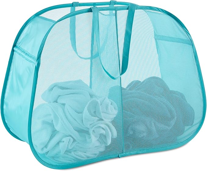 Seiritex Mesh Popup Laundry Hamper 2 Compartment, Collapsible Laundry Sorter Basket Foldable Hamper for Clothes, College Dorm