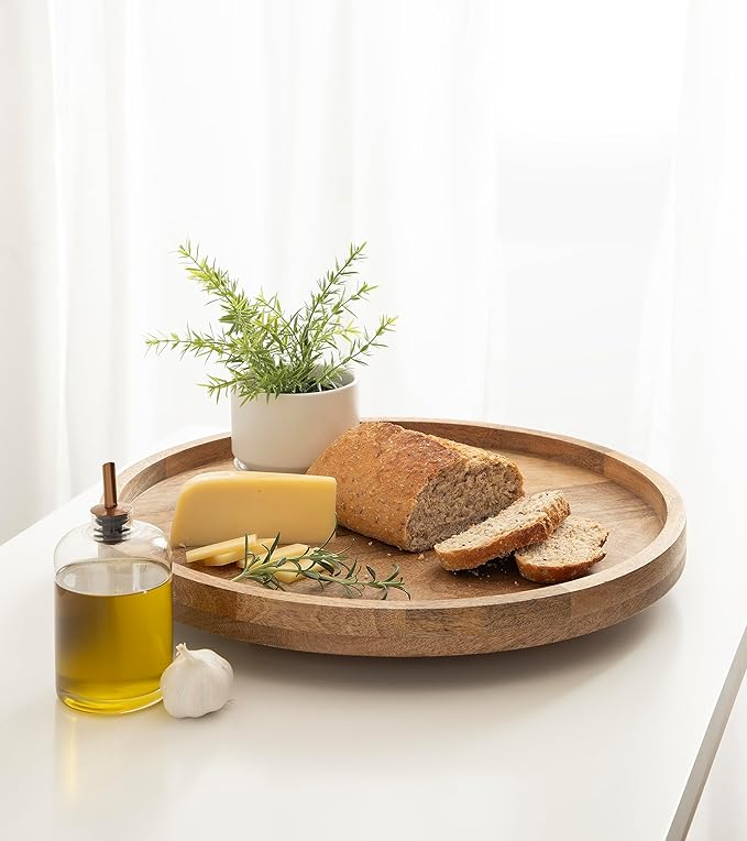 Kate and Laurel Halsey Round Lazy Susan Tray Organizer, 18 Inch Diameter, Transitional Round Countertop Organizer with Turnin