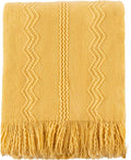 BATTILO HOME Mustard Throw Blanket with Fringe Geometric Bed Yellow Throws Summer Breathable Decorative Large Throw for Couch