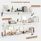 Axeman 48 Inch Floating Shelves | 8 Inch Deep White Wall Shelves Set of 2 | 47.3" W x 8" D Rustic White Wood Shelves for Bath