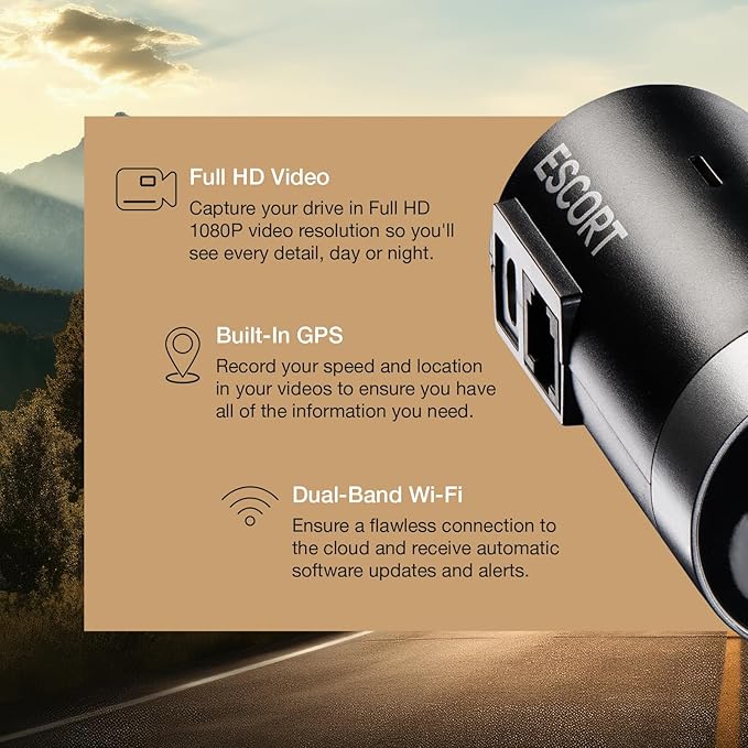Escort M2 Smart Dash Cam – 1080P Full HD Video Dash Cam, Incident Reports, Parking Mode, Drive Smarter App, Wi-Fi & GPS, 16GB
