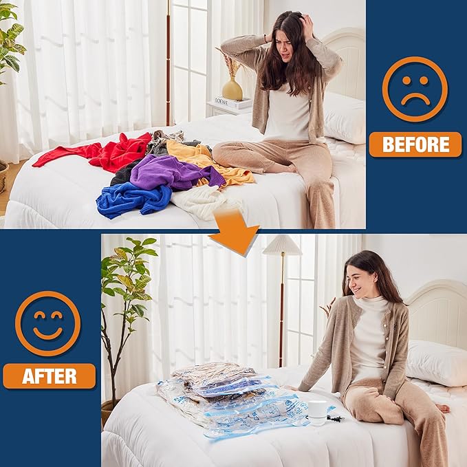 HIBAG Vacuum Storage Bags with Electric Pump, Vacuum Seal Bags for Clothing, Pillows, Blanket Bedding Comforters, 30 pack