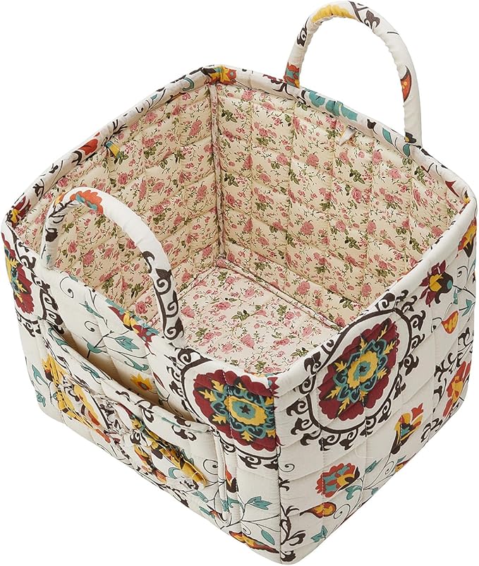 Boho Fabric Storage Basket, Large Capacity Laundry Basket, 12.2'' x 10.23'' x 10.23'' Collapsible Laundry Hamper with Easy Ca