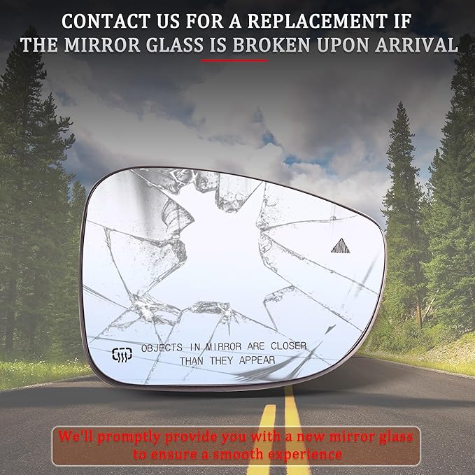 Right Side Mirror Glass w/Heated|Blind Spot Detection Compatible for 2017-2024 Chrysler Pacifica, 2020-2024 Voyager Passenger Mirror Glass Replacement 68318282AB ﻿