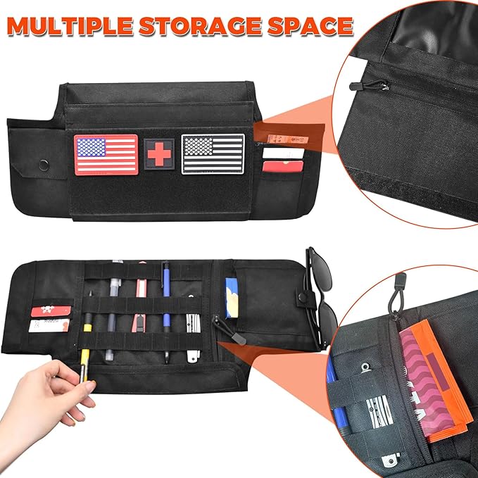 Sun Visor Organizer Compatible with Wrangler JL & JT 2018-2025, Driver's Side Front Tactical Visor Storage Molle Webbing Visor Storage, car Sunglasses Clip, Multi-Pocket