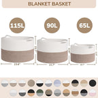 INDRESSME 115L Extra Large Cotton Rope Basket, Blanket Basket for Home Decor Living Room Nursery, Toy Storage Baskets for Kid