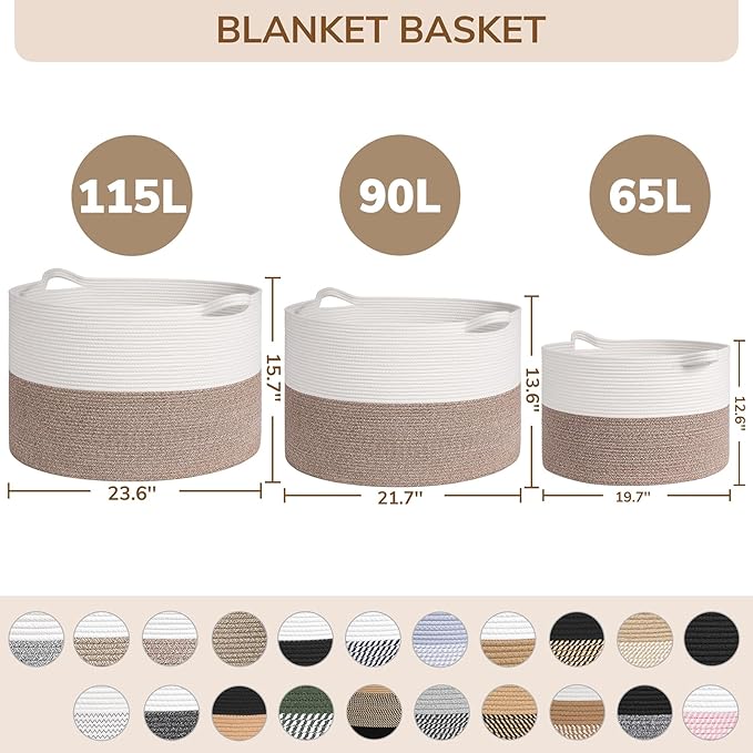 INDRESSME 115L Extra Large Storage Baskets for Organizing, Blanket Basket Living Room Dog Toy Bin, Wicker Storage Woven Laund