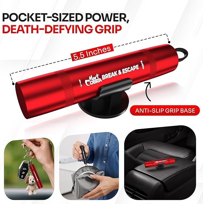 Car Window Breaker Seatbelt Cutter [4 Pack] – Emergency Glass Breaker Tool for Car – 2-in-1 Safety Hammer Life Hammer – Car E