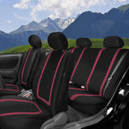 FH Group Unique Flat Cloth Full Set Car Seat Covers w. Silicone Steering Wheel Cover- Universal Fit for Most Cars, Trucks, SUVs or Vans (Burgundy/Black)