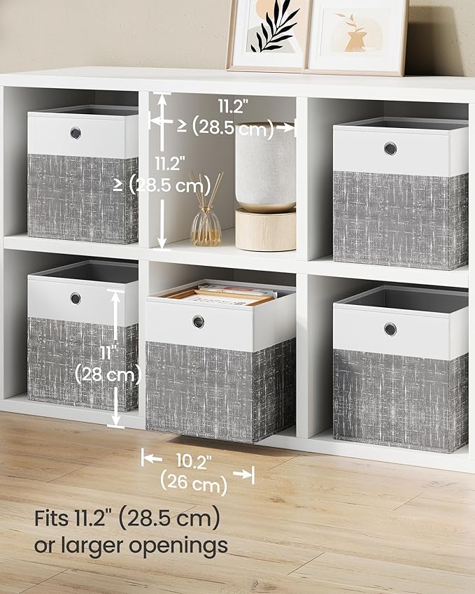 SONGMICS Storage Cubes, Set of 6 Foldable Fabric Storage Boxes, Cube Organizer Boxes with Handles, for Closet Shelves, Odorle