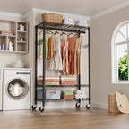 Heavy Duty Clothes Rack Rolling Garment Rack,3 Tier Adjustable Wire Shelving Clothing Racks for Hanging Clothes with Hanger R