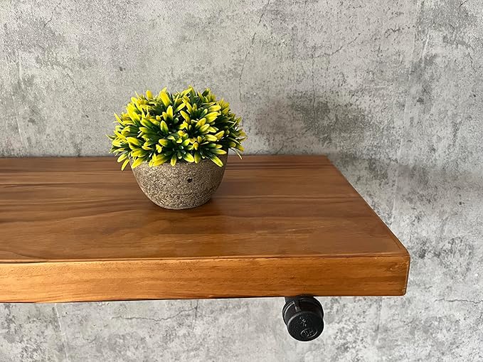 Industrial Pipe Wall Wood Shelves,Real Wooden Shelves 48" in Special Brown Color with 1.2" Extra Thickness, Modern Floating S