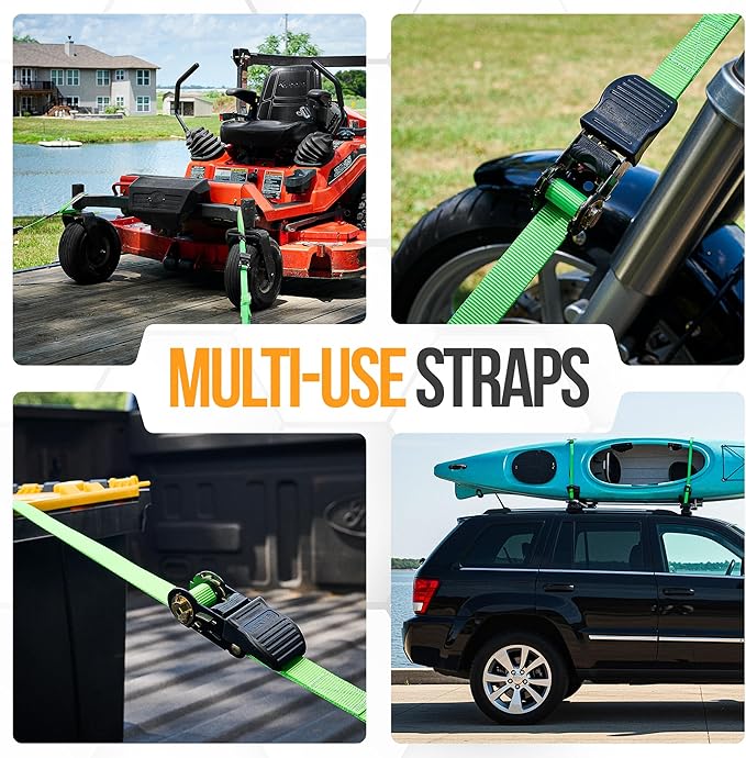 FORTEM Ratchet Straps, Tie Down Strap Set 1650lb Break Strength, 4 Pack 15ft x 1in, 4 Soft Loops, Moving Straps Tie Downs, Cargo Cam Buckles for Trucks, Carry Bag, for Men