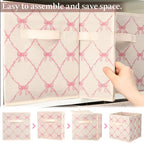 Geelin 6 Pcs Beige Bow Cube Storage Bins 11 Inch Storage Basket with Handle, Preppy Girls Organizer Basket, Collapsible Fabri