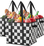 Checkered Reusable Grocery Bags Heavy Duty 3 Pack Foldable Shopping Bags with Handles for Groceries Collapsible Tote