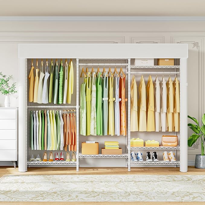 Ulif E13C Heavy Duty Closet Organizer System，Freestanding Clothing Racks for Hanging Clothes，Adjustable Garment Rack 63" W x 