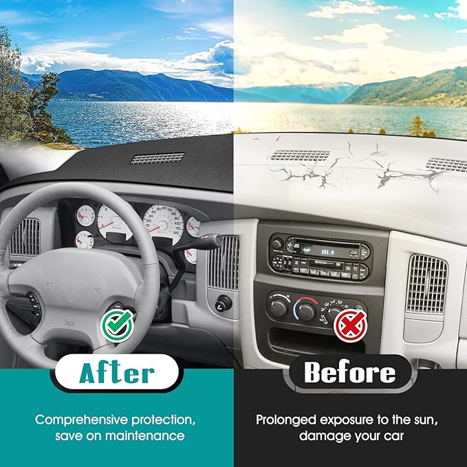 FIILINES Dash Cover for Dodge Ram 1500 2002-2005, Dodge Ram 2500 3500 2003-2005, Dashboard Mat Accessories Dash Cover Sunshad