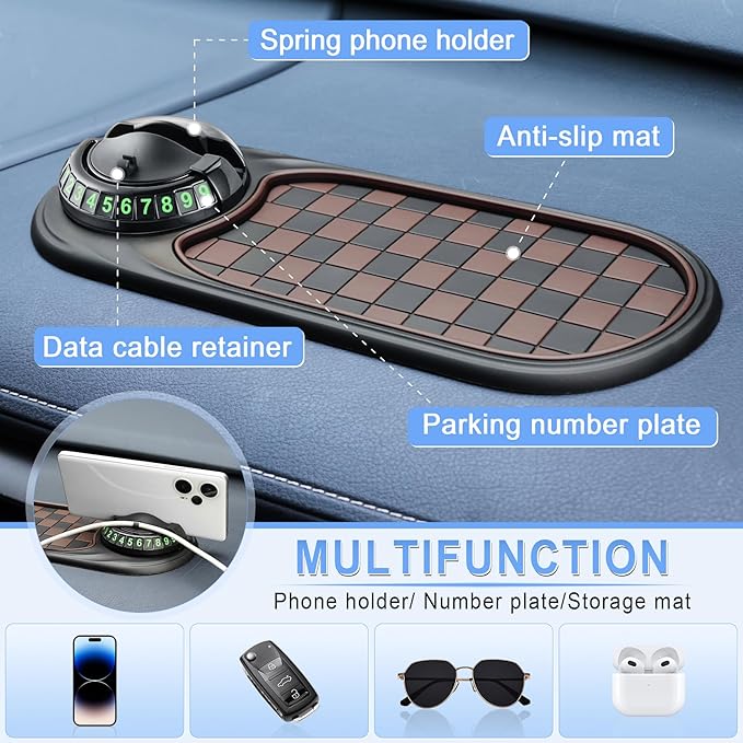 LivTee Multifunction Car Anti-Slip Mat, 360° Rotatable Multifunctional Car Dashboard Mobile Phone Holder with Temporary Parki
