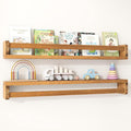 Fun Memories Nursery Book Shelves Set of 2, 32 Inch Solid Wood Wall Book Shelves, Kids Room Floating Shelves Organizer & Toy 