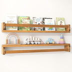 Fun Memories Nursery Book Shelves Set of 2, 32 Inch Solid Wood Wall Book Shelves, Kids Room Floating Shelves Organizer & Toy 