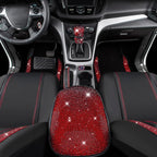 CAR PASS Rhinestone Red Bling Diamond Car Seat Covers Leather Black & Shining Car Floor mats Carpet with Anti-Slip Nibs& Blin