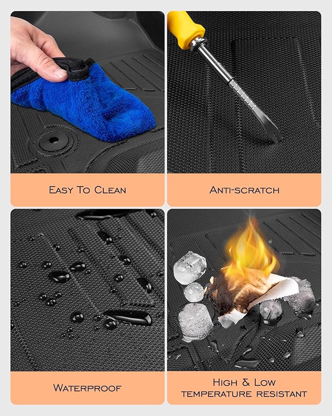 All Weather Floor Mats 2014-2018 for Chevy Silverado & GMC Sierra 1500, 2015-2019 2500HD 3500 HD, Only Crew Cab & Front Center Console & Bucket Seat, Waterproof TPE Rubber Car Accessories