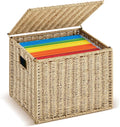 Jingmore 1 Pack Paper Rope File Box Organizers Collapsible Letter Size Filing Cabinet with Lid Woven Hanging File Basket Port