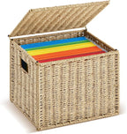 Jingmore 1 Pack Paper Rope File Box Organizers Collapsible Letter Size Filing Cabinet with Lid Woven Hanging File Basket Port