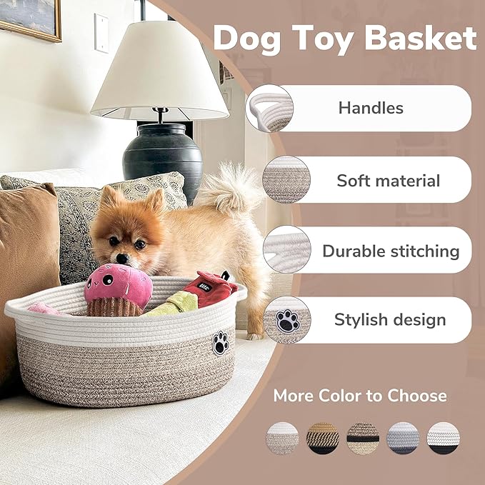 Dog Basket Gift Basket Empty, 13.6"x 10" x 6" Woven Storage Baskets for Organizing, Cotton Rope Baskets for Shelf, Dog Storag