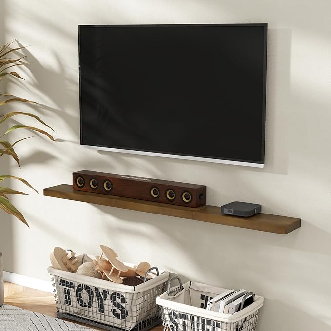 Marsmiles 24 Inch Wood Floating Shelves | Rustic Dark Wood Wall Shelves Set of 2 | 24" W x 7.7" D x 1.6" H Wooden Shelves for