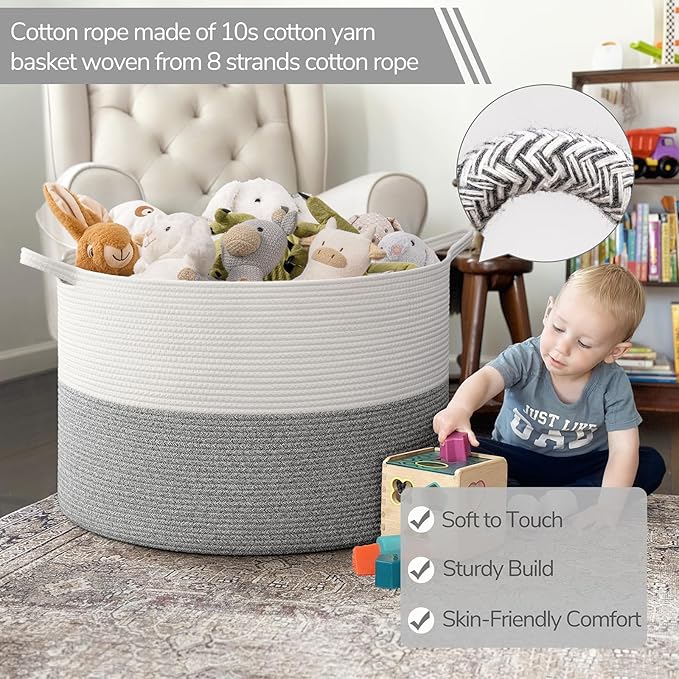 INDRESSME 115L Extra Large Blanket Basket, Soft Cotton Rope Storage Basket for Organizing, Home Decor, Toys, Laundry & Towels