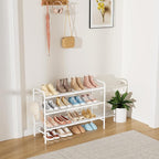 VILICK 3 Tier Shoe Rack 33" Wide Metal Shoe Organizer Long Shoe Storage with 4 Side Hooks Sturdy Shoes Shelf for Front Door E