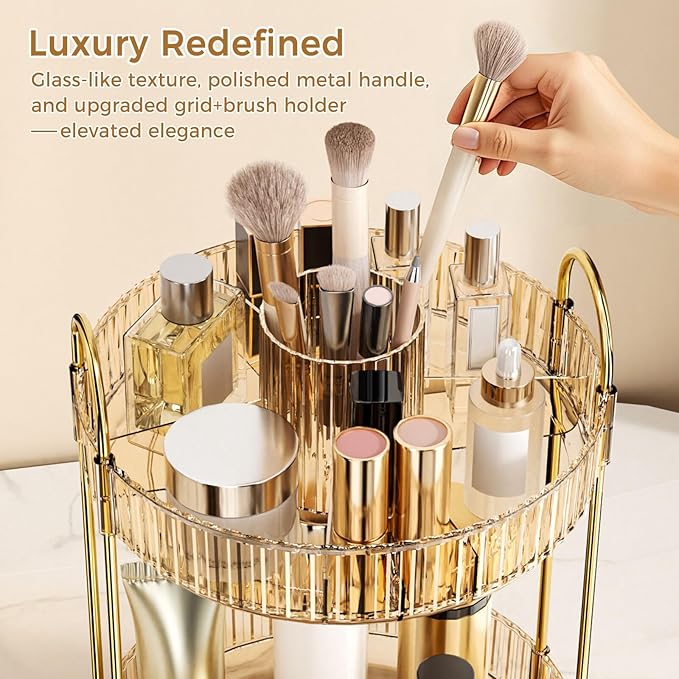 360 Rotating Makeup Organizer - Large-Capacity Skincare & Makeup Storage with 2-Tier Perfume Organizers, Cosmetic Dresser & M