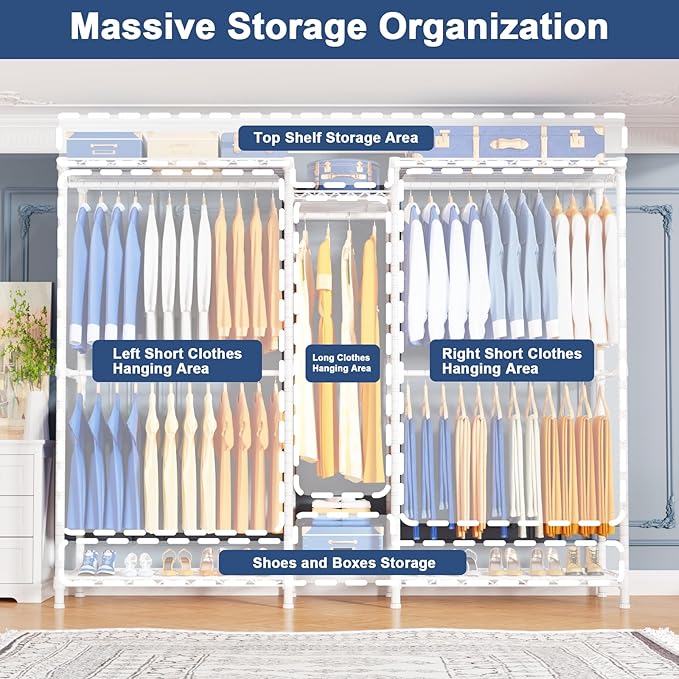 Ulif E12C Pro Heavy Duty Closet Organizer System，Freestanding Clothing Racks for Hanging Clothes，Adjustable Garment Rack 71"W