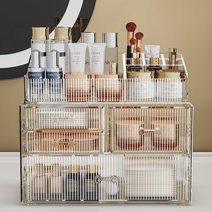 ZHIAI Stackable Storage Drawer, Acrylic Organizer, Cosmetic Organizer for Dresser, Vanity, Kitchen Cabinet, Bathroom, Under S