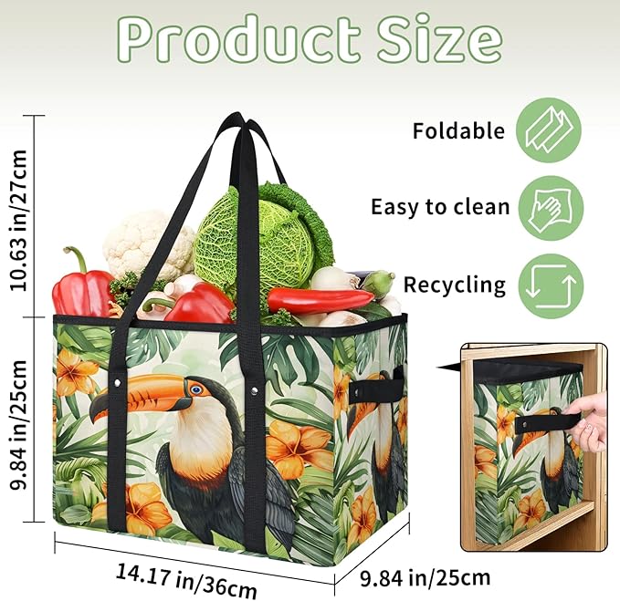 Reusable Grocery Bag, Foldable Large Shopping Tote Bag for Groceries Kitchen Picnic Car Trunk