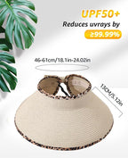 Sun Visor Hat for Women, Wide Brim Straw Summer UV Protection Hat, Foldable Roll-up Packable Beach Cap