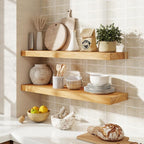 fuqing Floating Shelves for Wall, 30 inch Rustic Solid Elm Wood Floating Shelves, Wooden Wall Shelves with Invisible Heavy Du