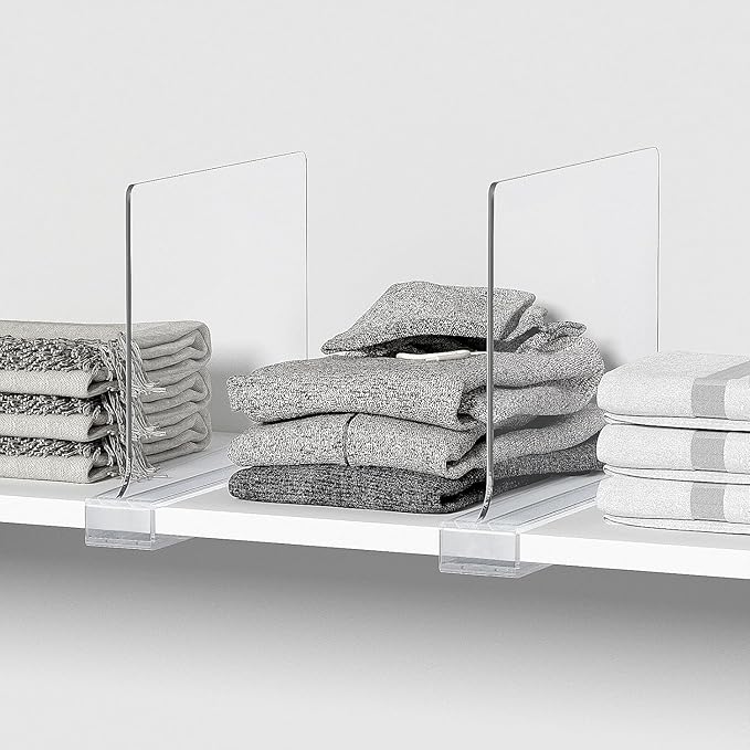Aolloa 8 PCS Shelf Dividers for Closet Organization Acrylic Clear Closet Shelf Divider for Wooden Shelving Suitable for Woode