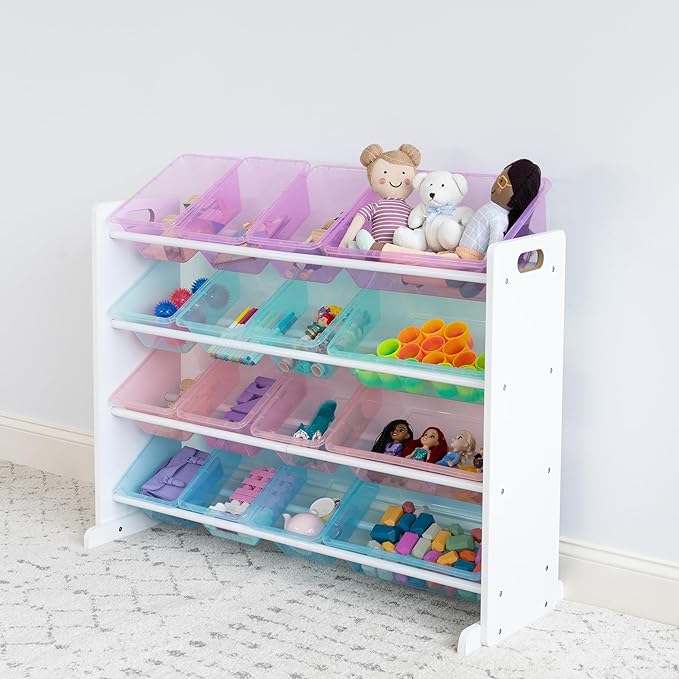 Humble Crew Toy Storage Organizer with 16 Removable Storage Bins for Kids Playroom, 4-Tier Toddler Toy Organization and Stora