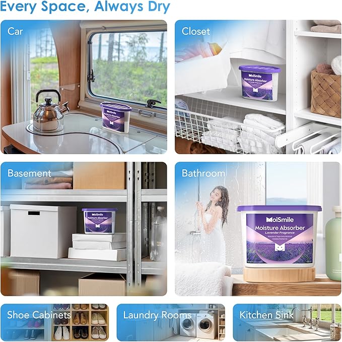 Moisture Absorbers, Efficient Lavender Vanilla Humidity Absorber & Odor Eliminator Boxes, Refillable Car Dehumidifier for
