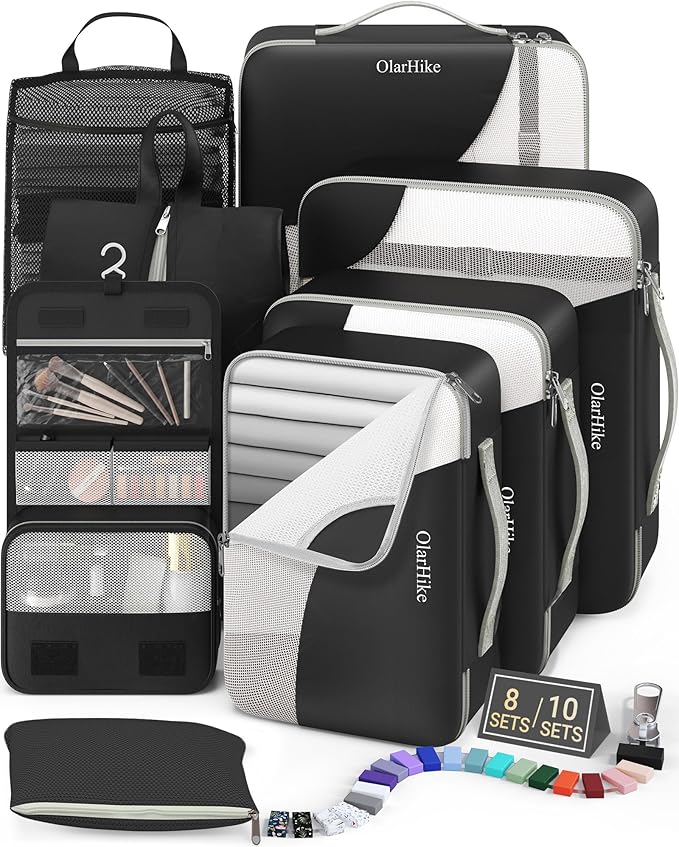 8 Set Packing Cubes for Travel, Gifts for Women Mom,Anti-Tearing Suitcase Organizer for Luggage with Shoe & Hanging Toiletry 