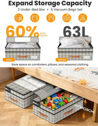 2-Pack Under Bed Storage with Wheels and 6 Vacuum Seal Bags, Adjustable Height 7.9"-10.2",Heavy Duty Capacity, Clear Lid Orga