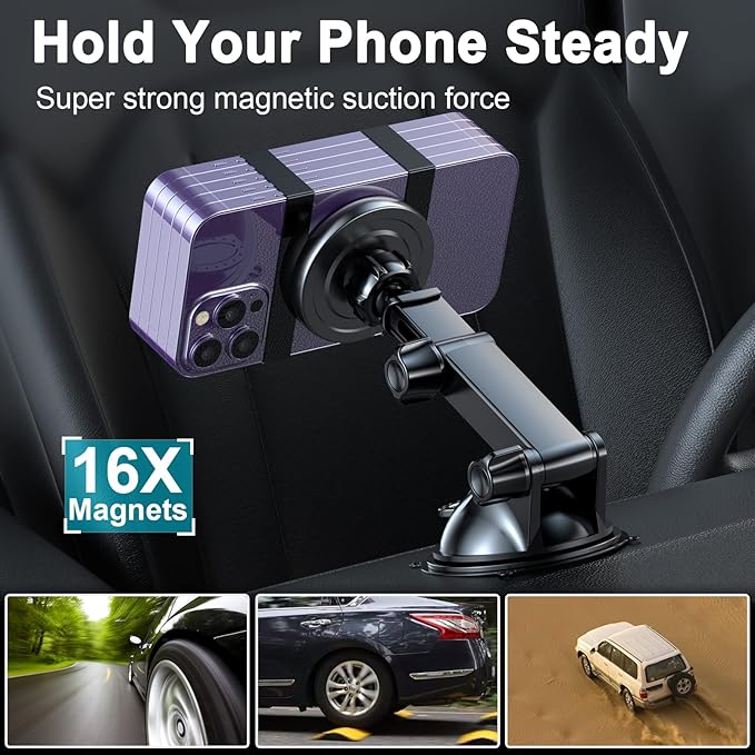 for MagSafe Car Mount Charger, Fast Charging 15W Wireless Magnetic Phone Holder [N55 Strong Magnets] Work for iPhone 17 16 15 14 Plus/Pro Max for Dashboard/Vent/Windshield Gary