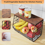 Wawocs Fruit Basket for Kitchen Counter, Fruit Bowl Stackable Wall Mounted Hanging Fruit Basket Wire Basket with Wood Lid wit