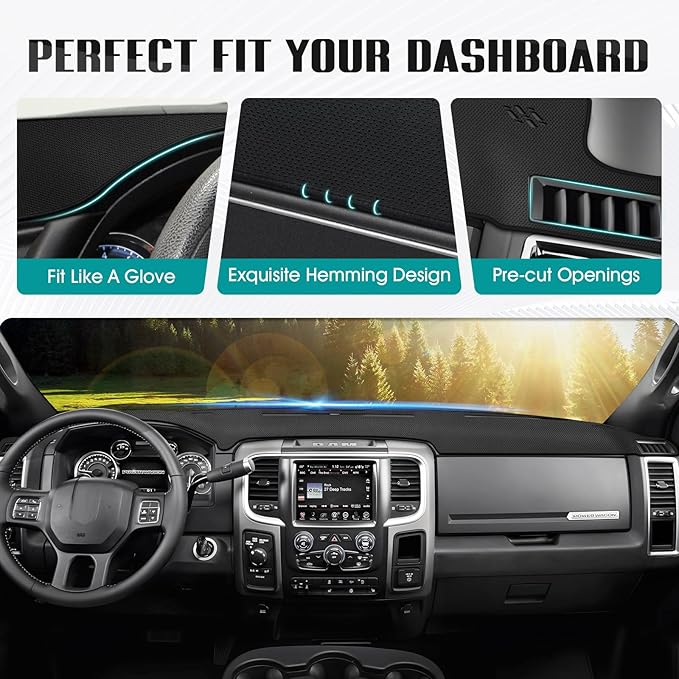 FIILINES Dash Cover for 2010-2018 Dodge Ram 1500 2500 3500(Without Hud), Dashboard Mat Accessories Dash Cover Sunshade Nonsli