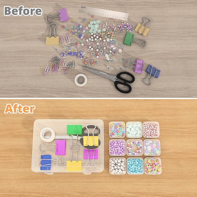Mathtoxyz Bead Organizer Box(Red,Yellow,Blue), 93Pcs Small Bead Organizers and Storage Plastic Cases Mini Clear Containers Bo