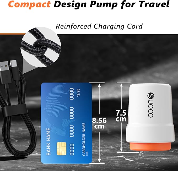 SUOCO Travel Vacuum Pump for Vacuum Storage Bags, Mini USB Rechargeable Portable Cordless Electric Pump for Compression Seal 