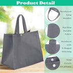 Zhehao 60 Pcs Reusable Grocery Shopping Bags Large Foldable Gift Tote Non Woven Fabric Bags with Handle and Plastic Button for Birthdays, Bridesmaids, Party Favors, 15 x 9.5 x 13 Inch (Neutral Colors)