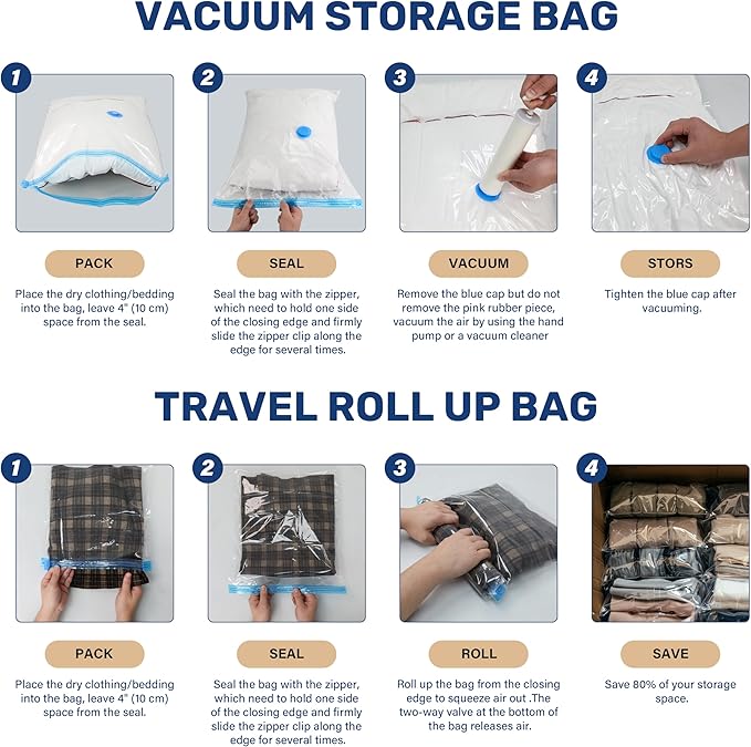 Simple Deluxe 20 Pack Space Saver Bags (4 Jumbo/4 Large/4 Medium/4 Small/4 Roll M) Vacuum Storage Bags, Vacuum Seal Bags with